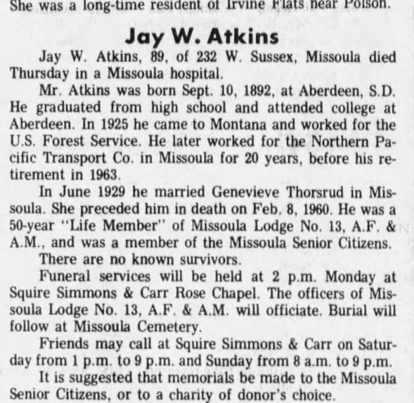 Obituary for Jay W. Atkins (Aged 89)